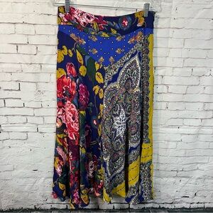 Moulinette Soeurs Anthropologie Gwen Scarf Print Midi Skirt Size 12 Boho Multi